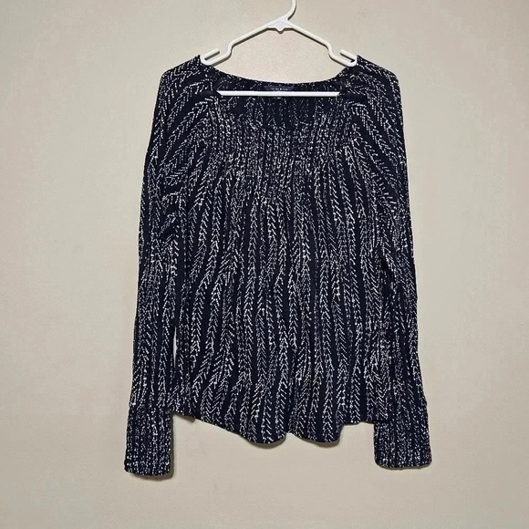 Lucky Brand Tops - Lucky Brand Women's Size Large Navy Printed Smocked Cotton Modal Blouse Blue